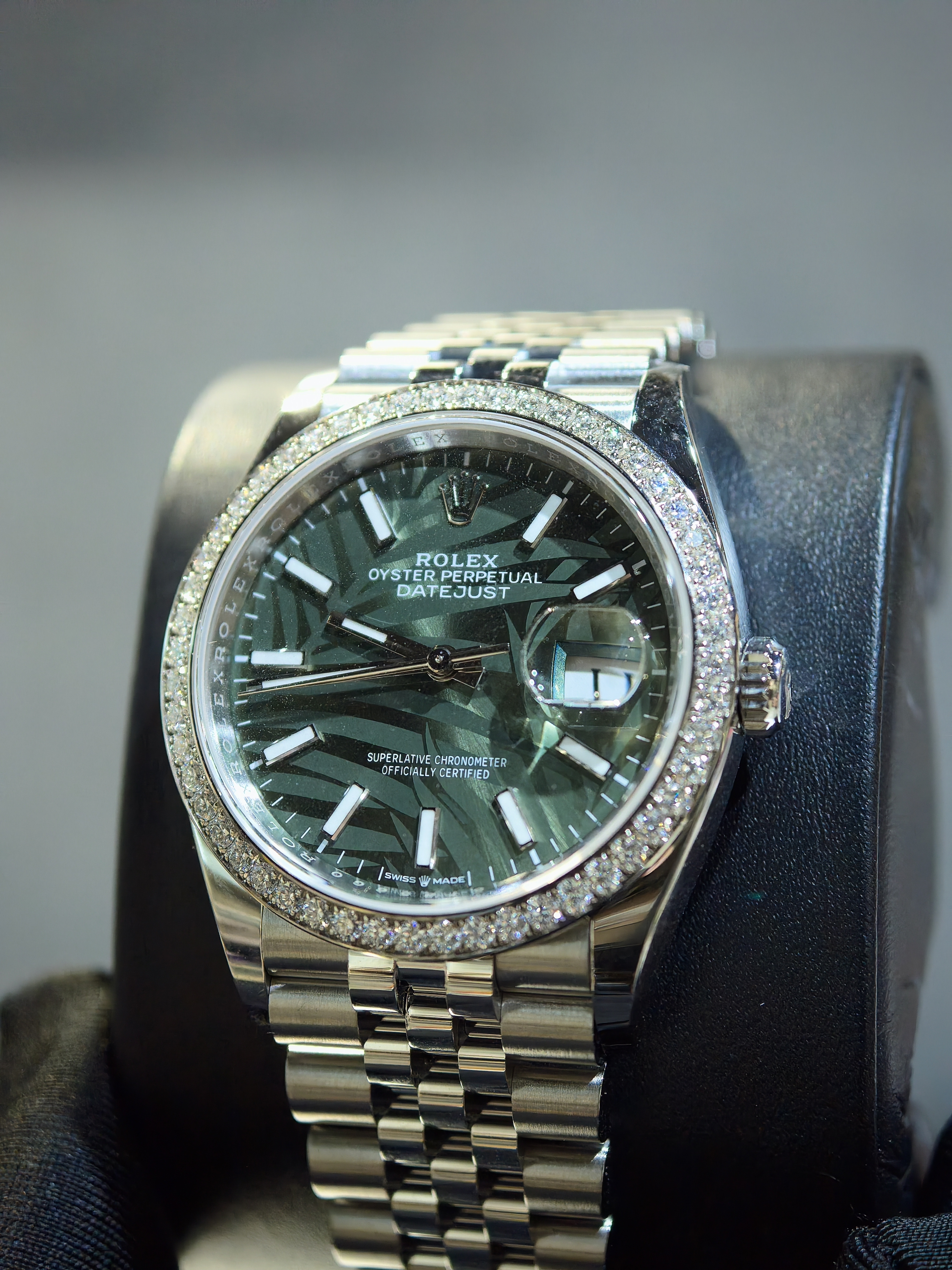 全新勞力士 126284RBR 126284 綠棕櫚面白金鋼鑲鑽 DATEJUST 36 錶盤36毫米鋼珠帶