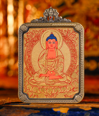 0207XZ25-雪堆白唐卡-金唐八大守護-阿彌陀佛（A25）