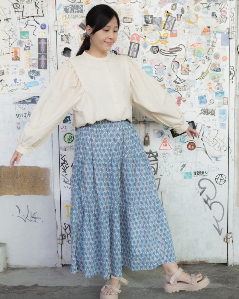 印度蓋染工藝純棉 蛋糕裙 - 玄武岩藍