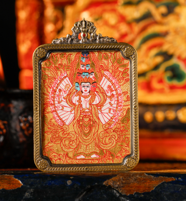 0207XZ30-雪堆白唐卡-金唐千手觀音（A30）