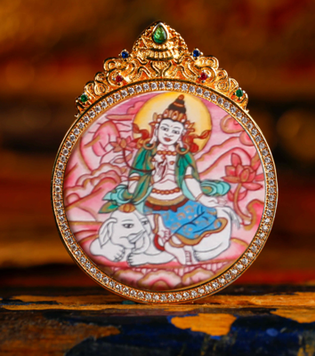 0207XZ32-雪堆白唐卡-（龍蛇）粉紫唐八大圓卡-普賢（A32）