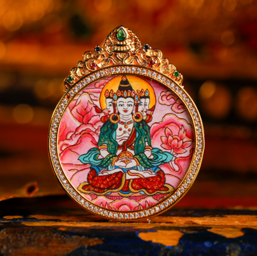 0207XZ36-雪堆白唐卡-（羊猴）粉紫唐八大圓卡-大日（A36）