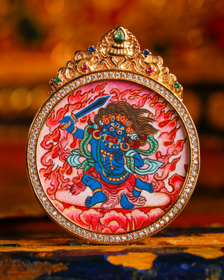 0207XZ39-雪堆白唐卡-（雞）粉紫唐八大圓卡-不動（A39）