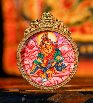 0207XZ41-雪堆白唐卡-粉紫唐黃財神圓卡（A41）