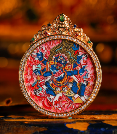 0207XZ44-雪堆白唐卡-粉紫唐大黑天圓卡（A44）