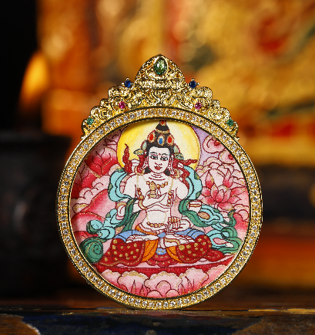 0207XZ45-雪堆白唐卡-粉紫唐金剛薩埵圓卡（A45）