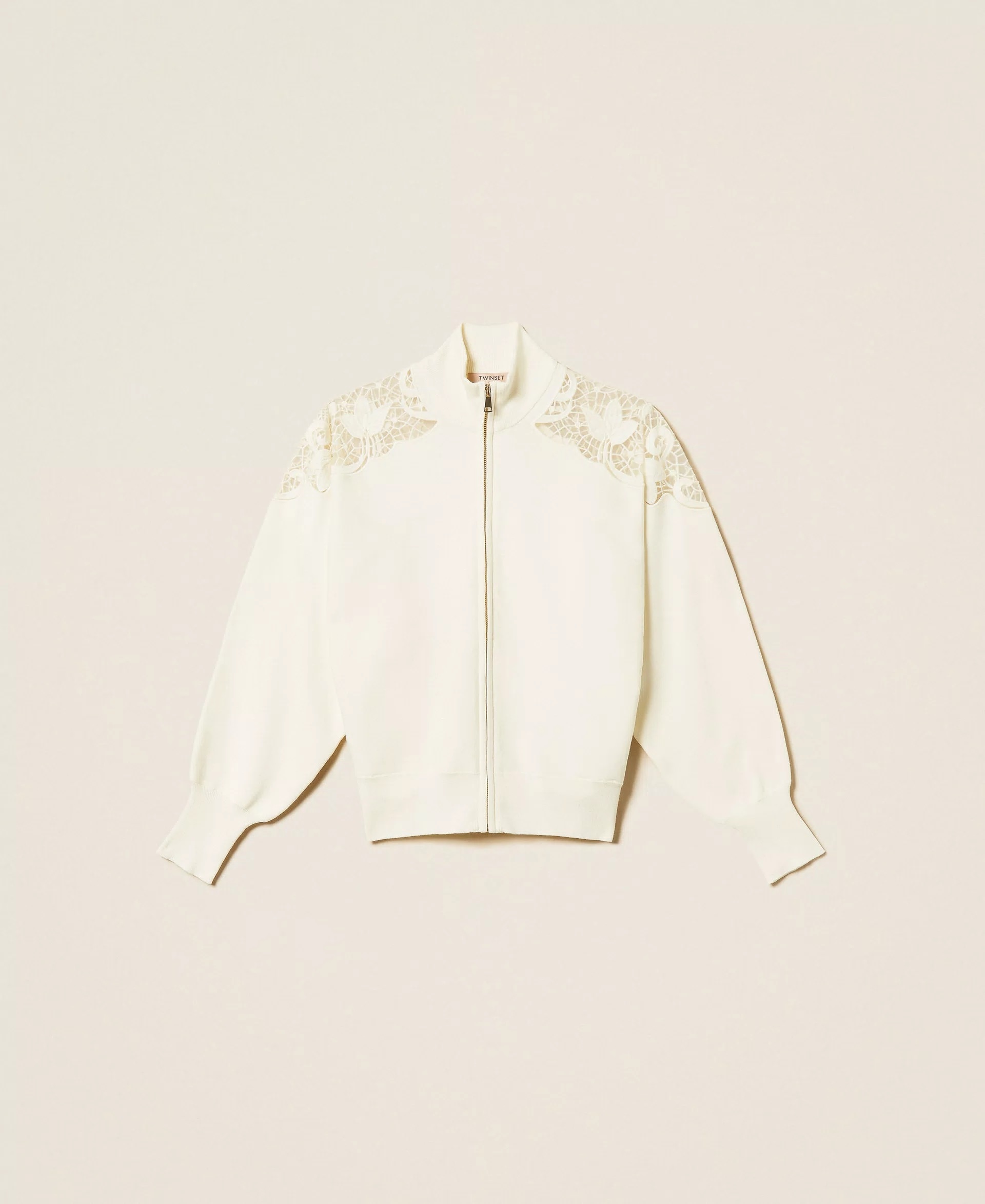 TWIN-SET 拚蕾絲拉鍊外套(米白)