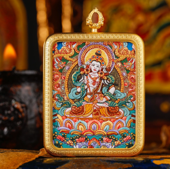 0207XZ48-雪堆白唐卡-皮雕金剛薩埵（A48）