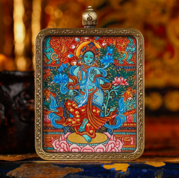 0207XZ49-雪堆白唐卡-全身綠度母卡（A49）