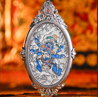 0207XZ52-雪堆白唐卡-橢圓銀唐六臂大黑天（A52）