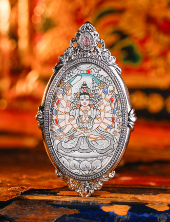 0207XZ54-雪堆白唐卡-橢圓銀唐准提佛母（A54）