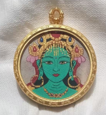 0207XZ64-雪堆白唐卡-3.5菩提葉綠度母（A64）