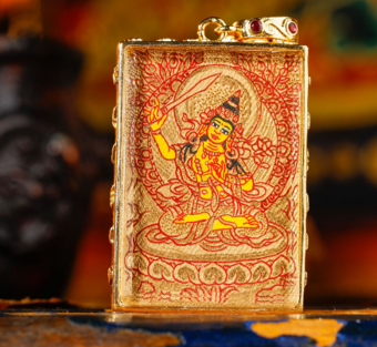 0207XZ78-雪堆白唐卡-2.4*3.4雙面金卡文殊（A78）