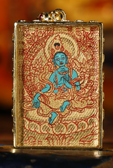 0207XZ82-雪堆白唐卡-2.4*3.4雙面金卡綠度母（A82）