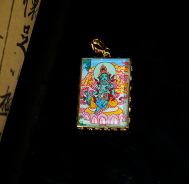 0207XZ84-雪堆白唐卡-2*3銅盒綠度母卡卡（A84）