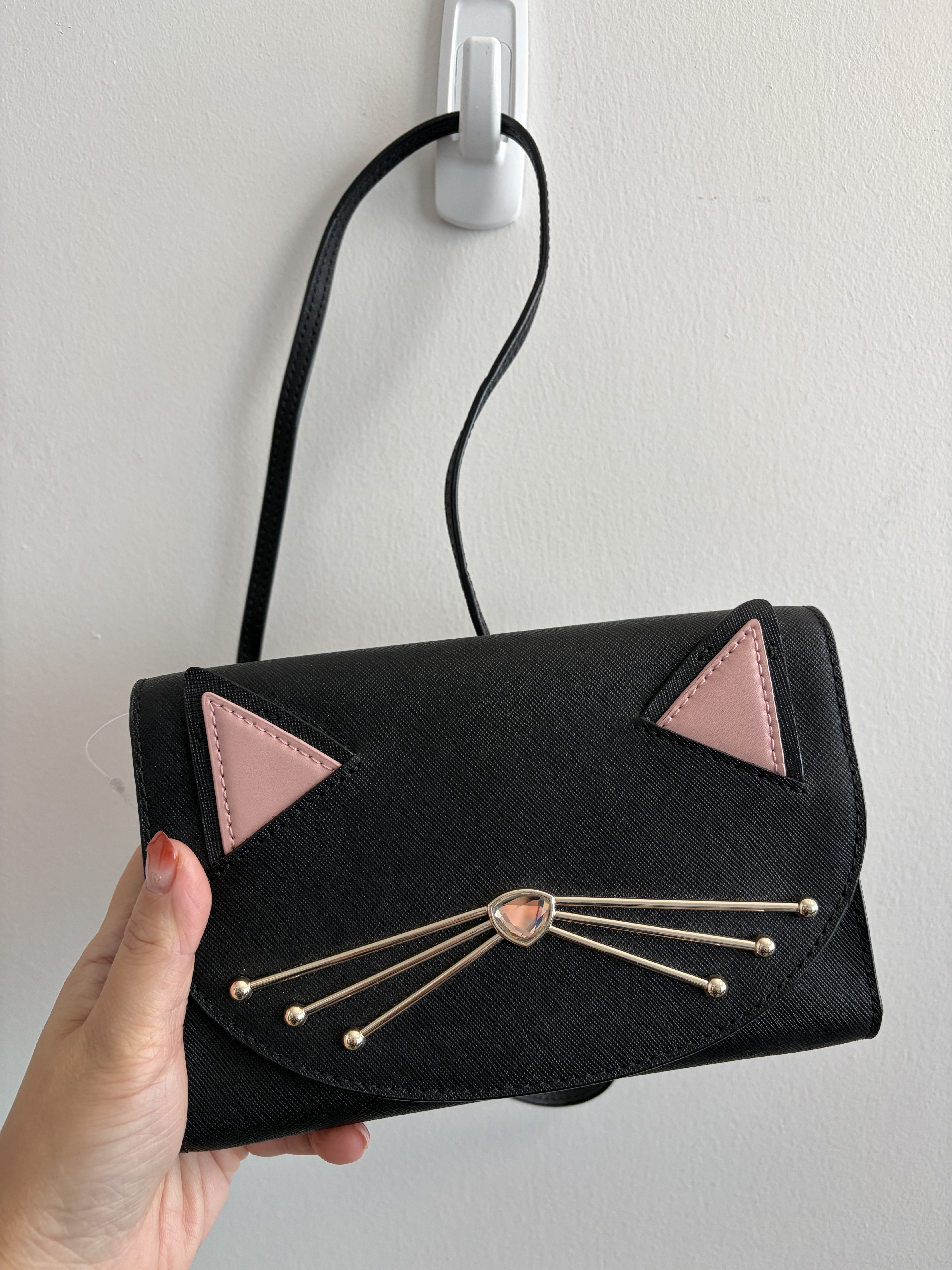 Kate Spade 防刮皮 貓咪 造型 斜跨包 (全新無吊牌) (背帶可拆)