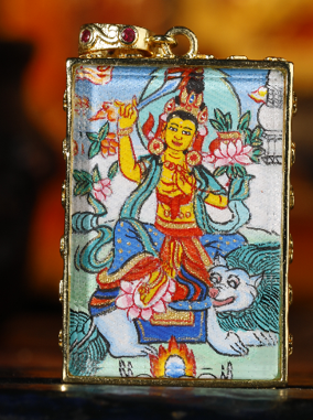 0207XZ91-雪堆白唐卡-2*3銅盒文殊卡卡（A91）