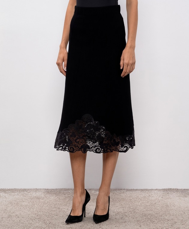 TWIN-SET 下擺蕾絲拼接裙 (黑)
