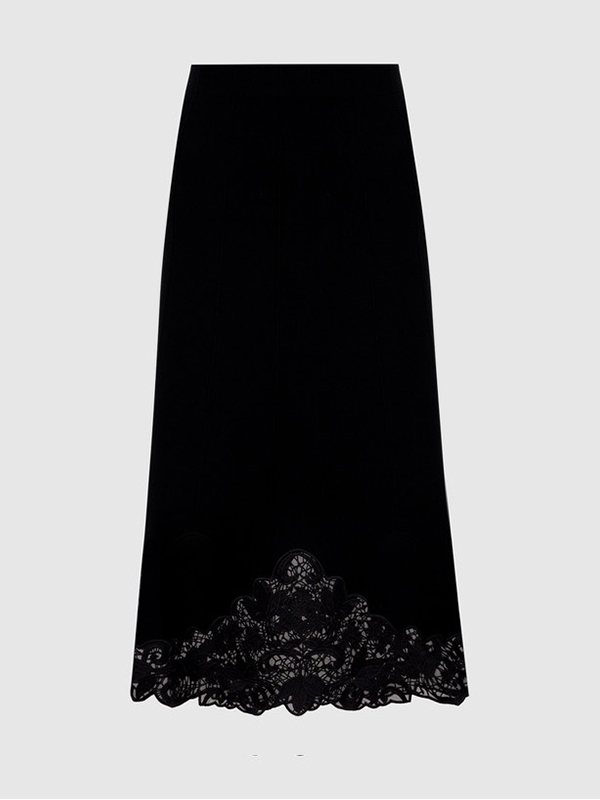 TWIN-SET 下擺蕾絲拼接裙 (黑)