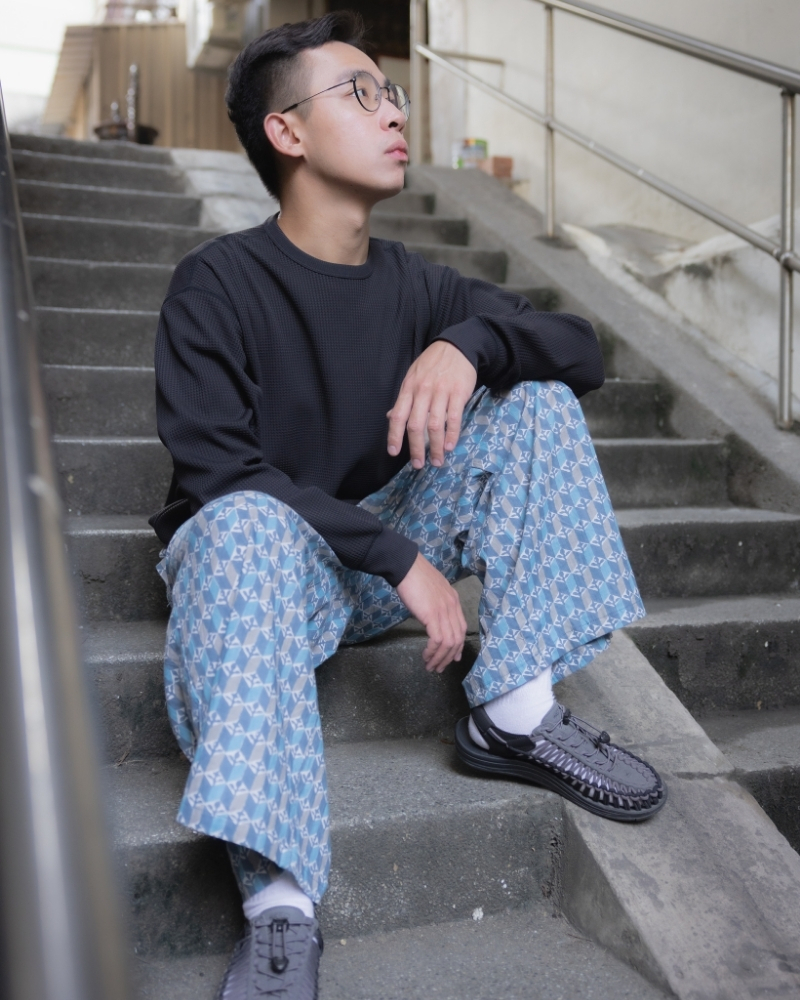 印度蓋染工藝純棉 長褲 - 玄武岩藍