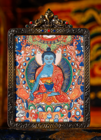 0207XZ101-雪堆白唐卡-藏卡藥師（A101）