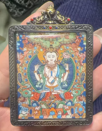 0207XZ102-雪堆白唐卡-藏卡四臂觀音（A102）