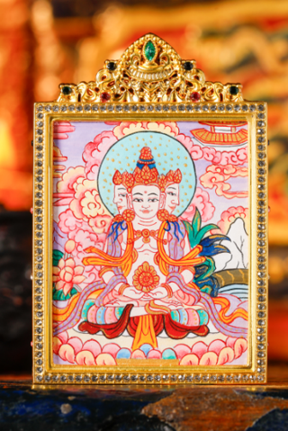 0207XZ104-雪堆白唐卡-雙面粉唐大日如來（A104）