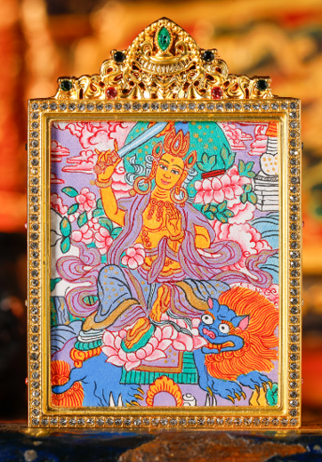 0207XZ105-雪堆白唐卡-雙面粉唐文殊（A105）