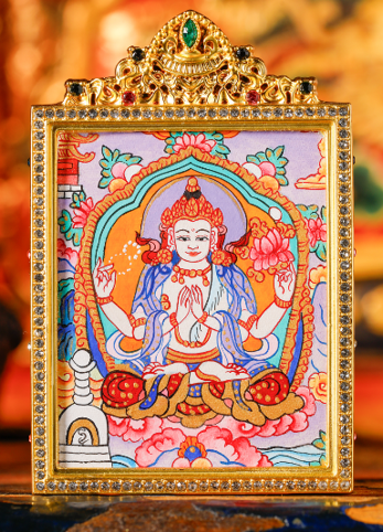 0207XZ107-雪堆白唐卡-雙面粉唐四臂（A107）