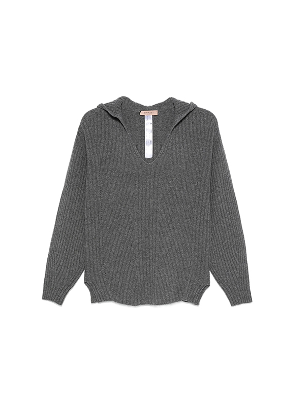 TWIN-SET V領連帽針織上衣