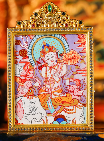 0207XZ110-雪堆白唐卡-雙面粉唐普賢（A110）