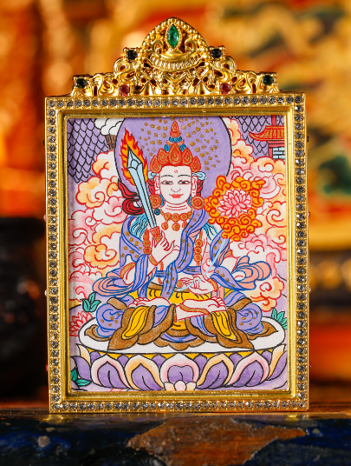 0207XZ111-雪堆白唐卡-雙面粉唐虛空藏（A111）