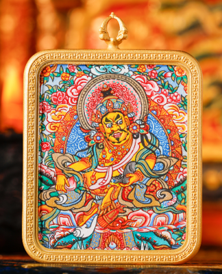 0207XZ113-雪堆白唐卡-坐佛黃財神（A113）