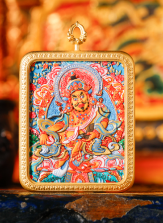 0207XZ115-雪堆白唐卡-皮雕黃財神（A115）