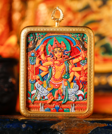 0207XZ116-雪堆白唐卡-皮雕摩利支天（A116）