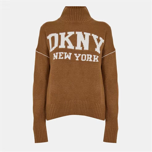 [S] DKNY BURNT SUGAR/EGGNOG LOGO INTARSIA MOCK-NECK SWEATER, DJ4R0386-003 (SD1674)