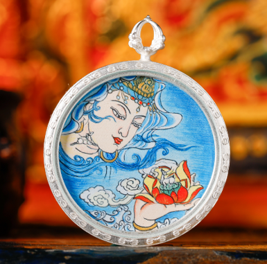 0207XZ123-雪堆白唐卡-南海觀音（A123）