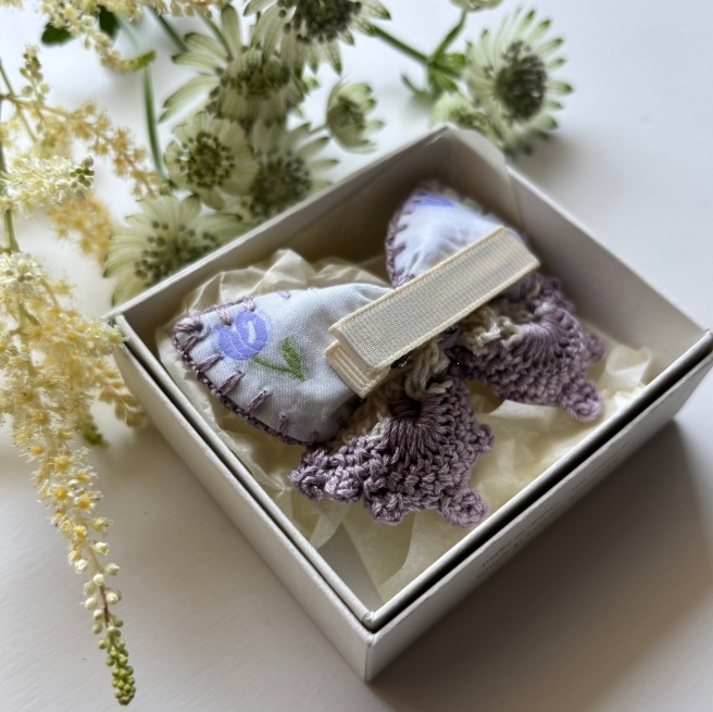 日本選物 典雅花卉蝴蝶結髮夾 - 紫