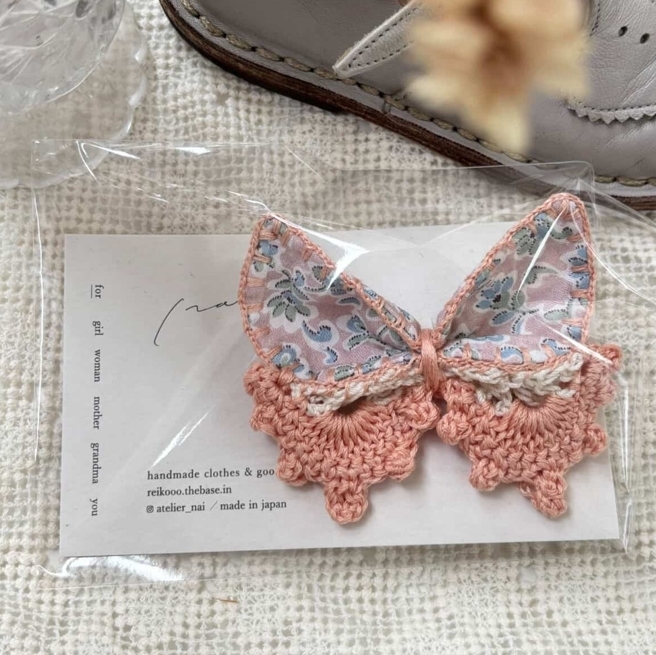 日本選物 典雅花卉蝴蝶結髮夾 - 粉橘