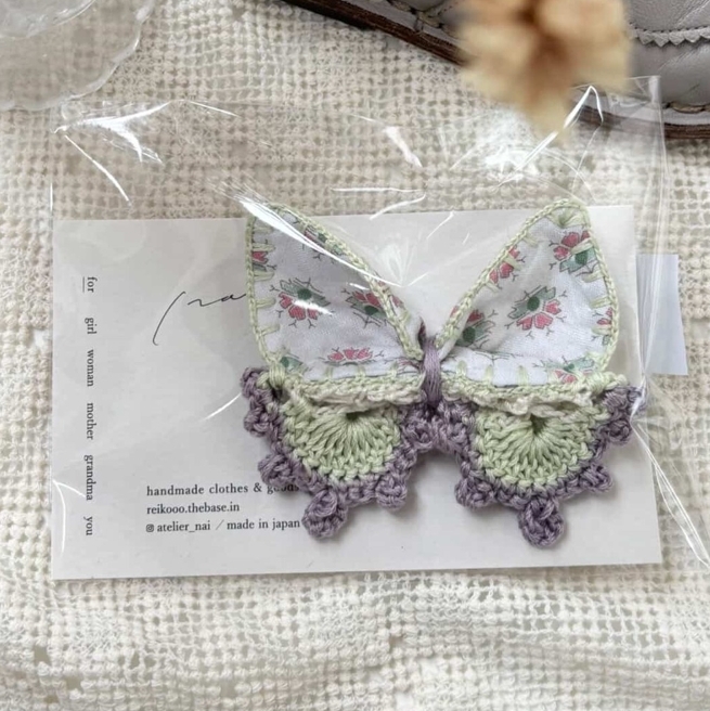 日本選物 典雅花卉蝴蝶結髮夾 - 綠+紫