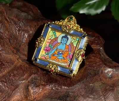 0207XZ142-雪堆白唐卡-2*2彩唐藥師卡卡（A142）