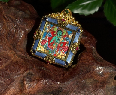 0207XZ144-雪堆白唐卡-2*2彩唐綠度母卡卡（A144）