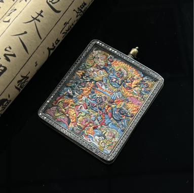 0207XZ151-雪堆白唐卡-皮雕九大護法（A151）