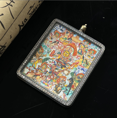 0207XZ155-雪堆白唐卡-5*6八馬財神（A155）