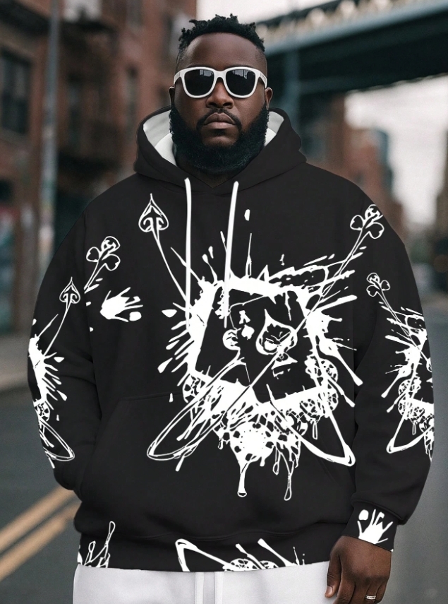 KADMAX大尺碼 - 大碼男士抽繩骷髏滿版帽TEE〈KSMS2754〉