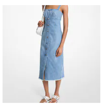 [S] MICHAEL KORS ANGEL BLUE WASH FRAYED DENIM MIDI DRESS, JT58330EB1-ANGELBLUEWASH (SMK1360)