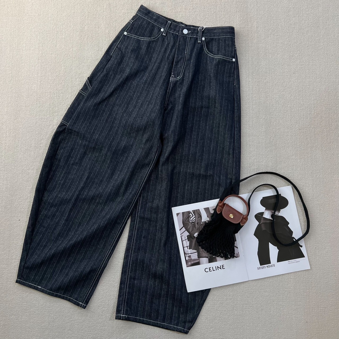 1624 條紋彎刀牛仔褲