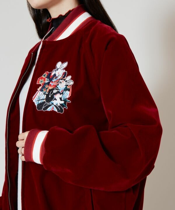 Nippon DNA 浮世繪絲絨刺繡短款外套 4CQ-4302 - red usagi - M (0206)