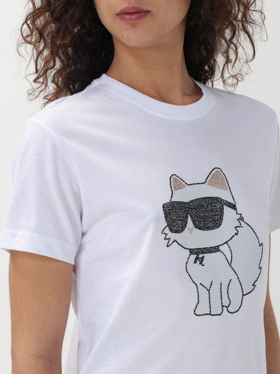 [S] KARL LAGERFELD WHITE CHOUPETTE SEQUIN LOGO TEE, L5WHCA82-WHT (SKL1469)