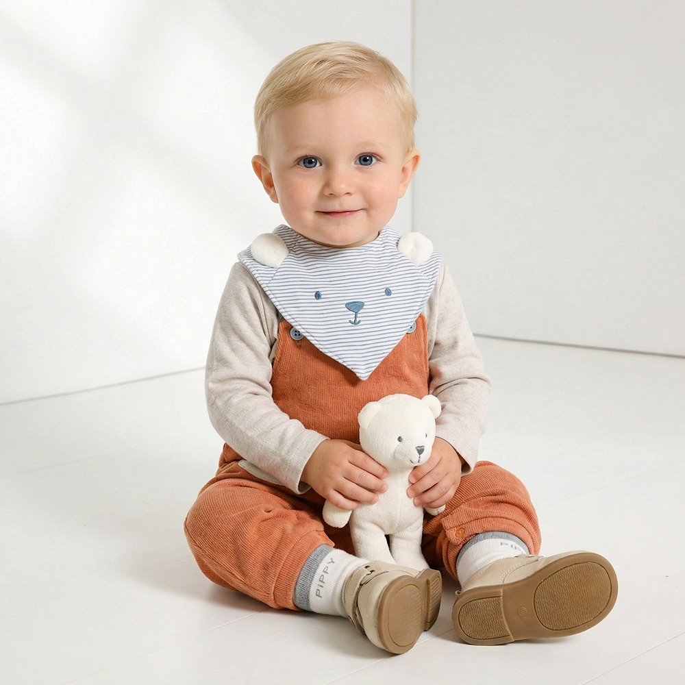 PIPPY 兩件式可愛立體小熊吊帶褲4入組禮盒 桔